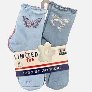 Limited Too Girls 6-Pack Lettuce Edge Quarter Crew Socks size s/m 6-8.5